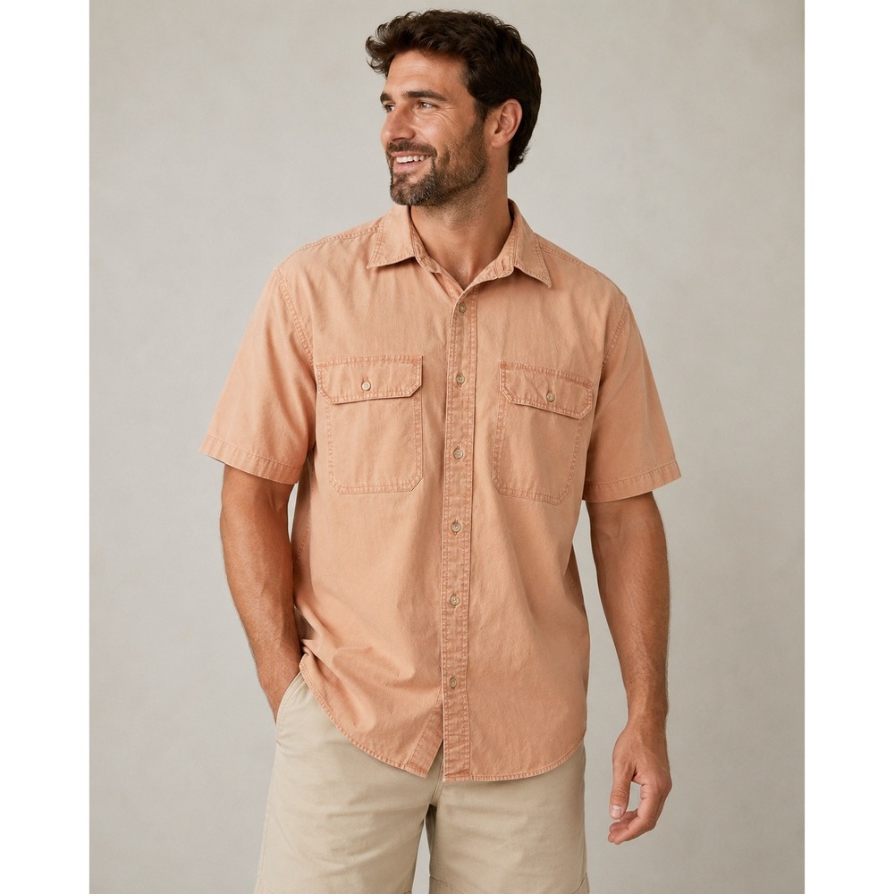 L.L.Bean Peach Cotton Utility Shirt Men's Medium Tall Short Sleeve